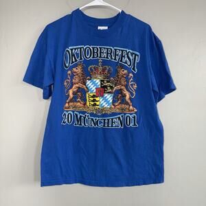 Vintage Y2K Oktoberfest München T Shirt Mens Medium Blue Munich Germany 2001